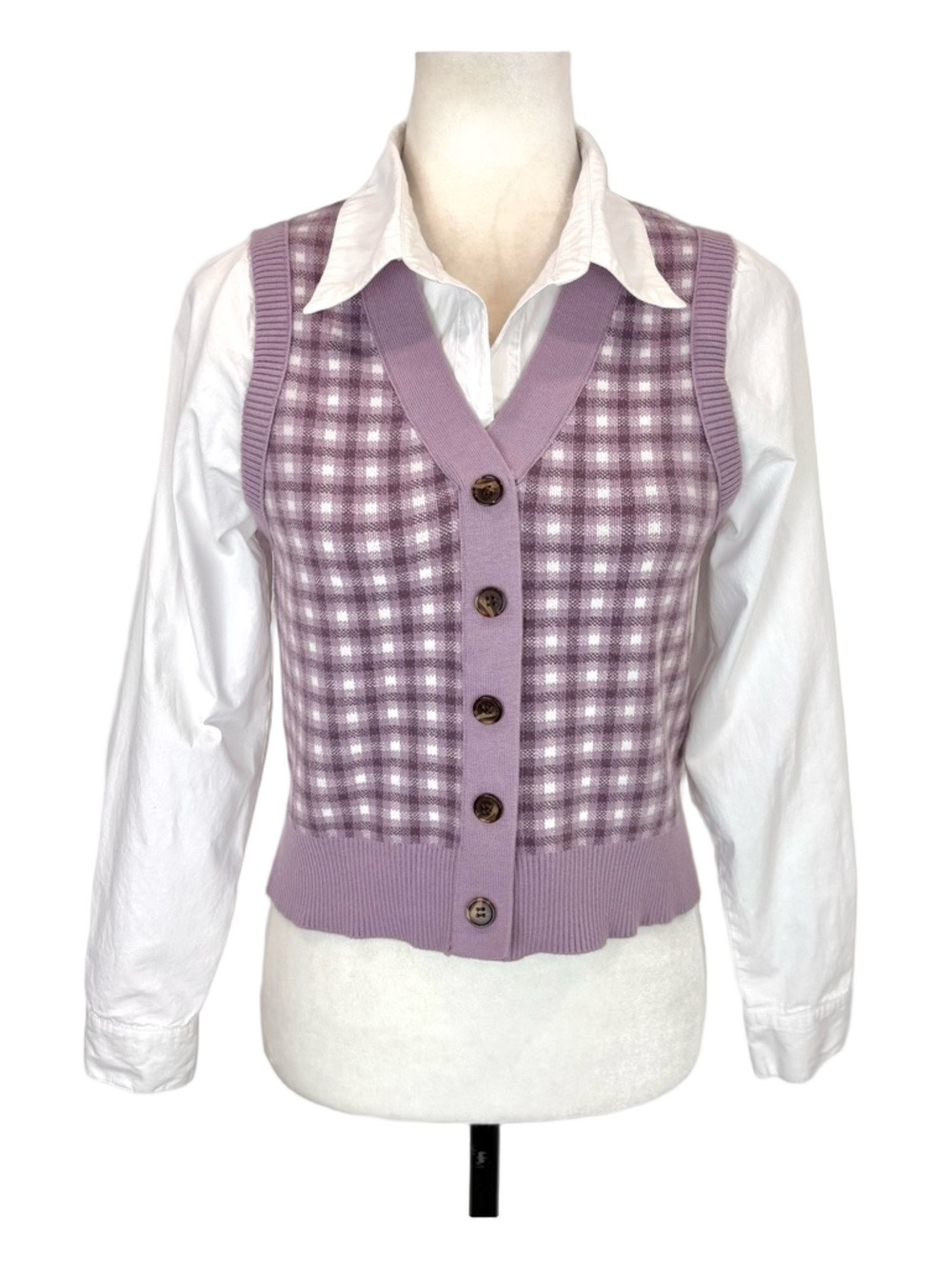 Tahari lavender check fooler vest
